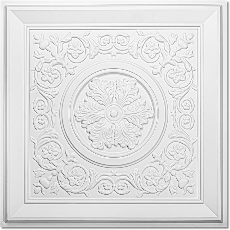 WOWSTAR 12-Pack 24"x24" Drop Ceiling Tiles, Waterproof Glue up Vintage Style 3D Ceiling Tiles, White - Image 1
